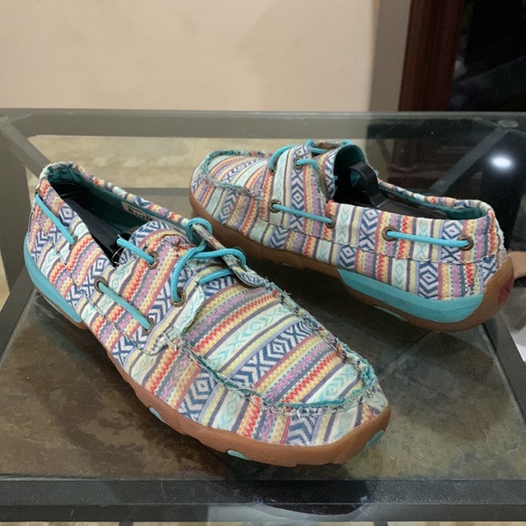 TWISTED X Women's Boat Shoe Driving Moc - Turquoise/Multicolor - Picture 3 of 11